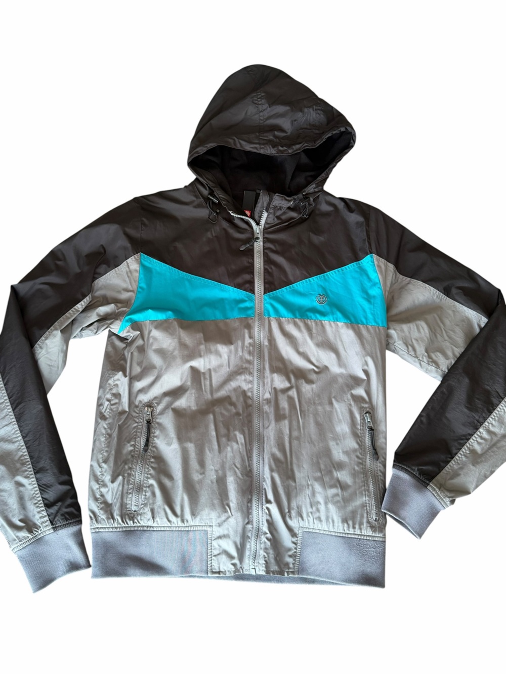 Element Men's Hooded Colorblock Windbreaker Black, Gray Teal skater jacket SM
